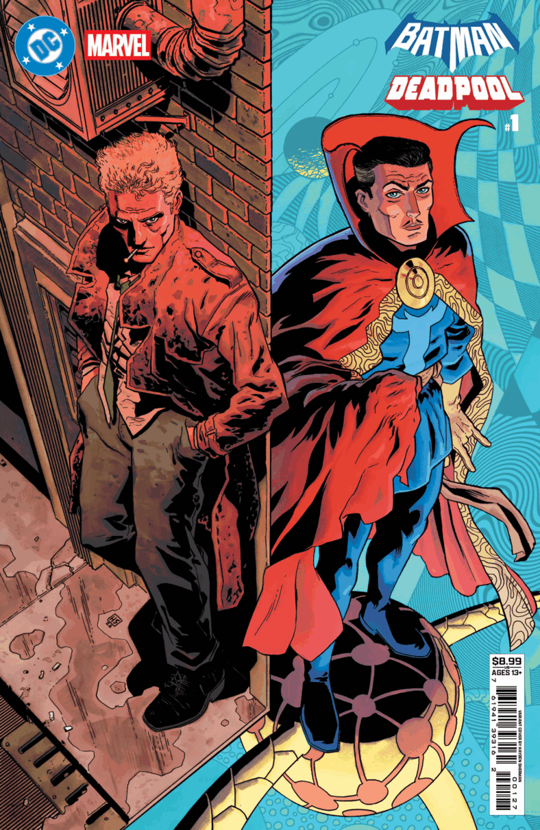 Constantine and Doctor Strange represent two sides of the same magical coin on Hayden Sherman's variant cover to Batman/Deadpool Vol. 1 #1 (2025), DC/Marvel Comics