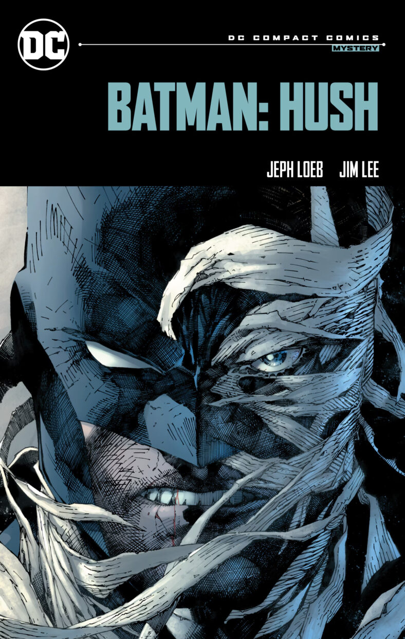 Split faces of Batman and Hush side by side on Jim Lee, Scott Williams and Alex Sinclair's Cover to Batman: Hush: DC Compact Comics Edition (2024), DC Comics
