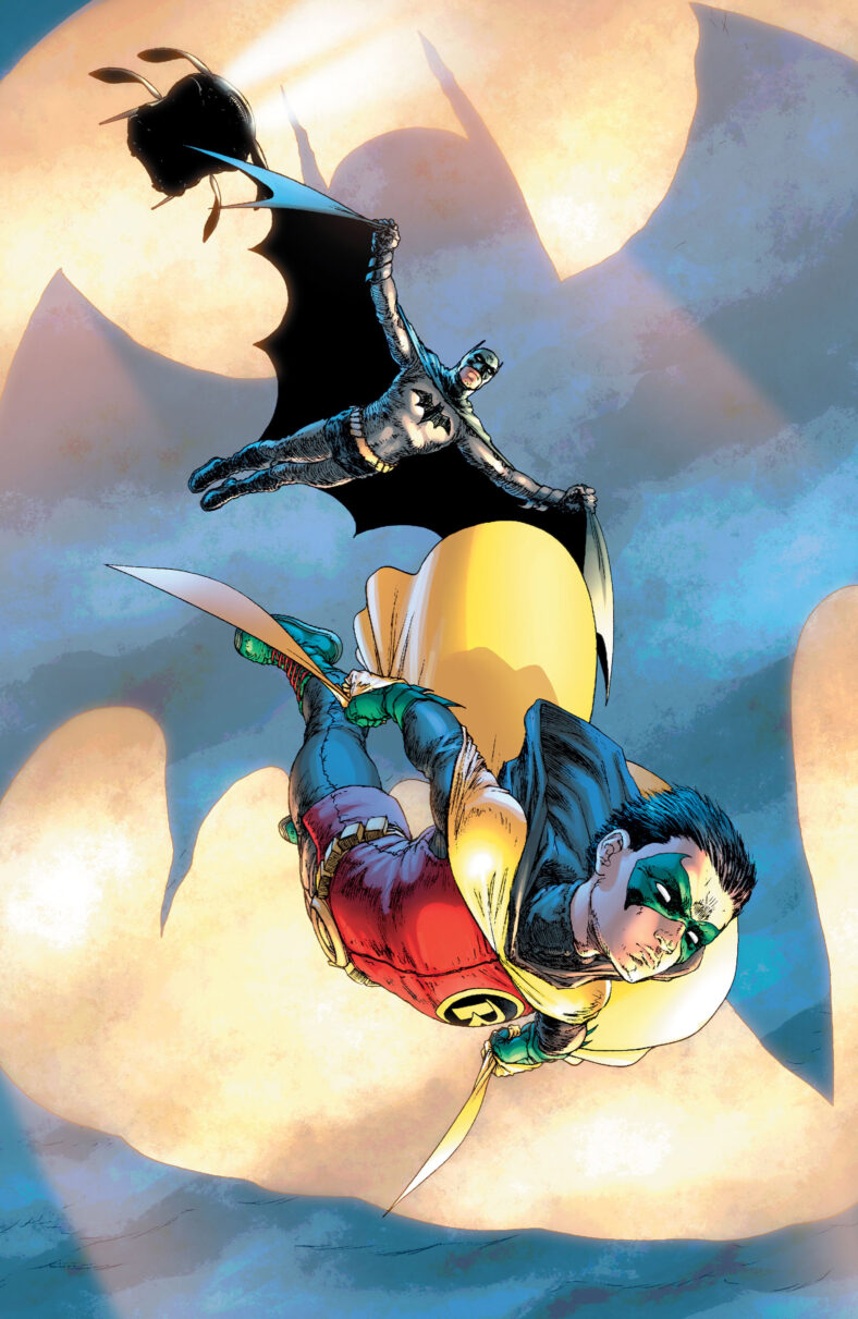 Dick Grayson and Damian Wayne make their debut as the Dynamic Duo in Batman and Robin Vol. 1 #1 "Batman Reborn, Part One: Domino Effect" (2009), DC. Words by Grant Morrison, art by Frank Quitely, Alex Sinclair, and Pat Brosseau.
