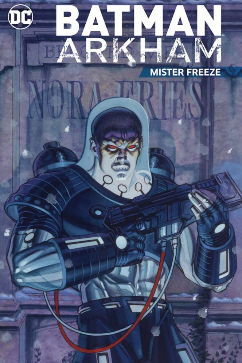 Mister Freeze with a freeze gun in front of Norah Fries' cell on Mark Buckingham and Wayne Faucher's cover of Batman: Arkham-Mr. Freeze (2017) DC Comics