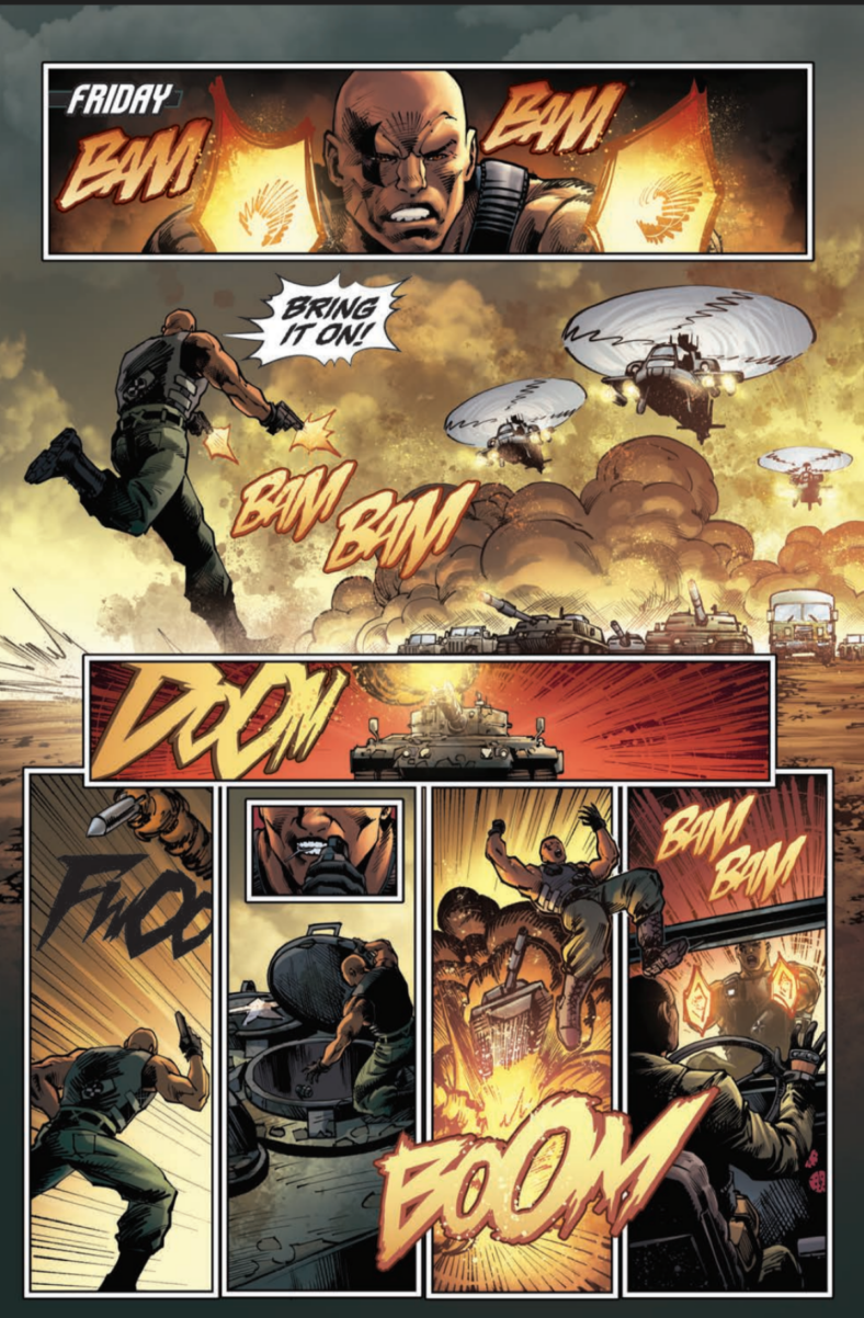 Pinpoint blasts his way through another week in Blood and Bullets volume 1 issue #1 (2026). Words by Malcolm McFadden, Paige Alfred, and Tony Kittrell. Art by Serj D'lima. Six Fifteen Comics.