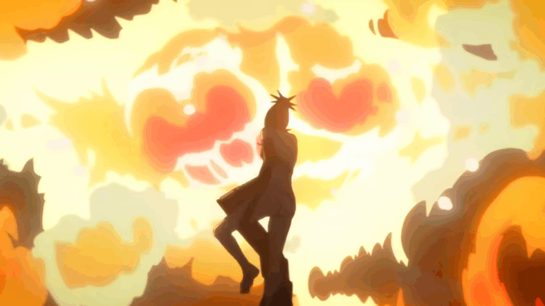 The Bomb Devil (Reina Ueda) launches an explosive assault on Chainsaw Man (Kikunosuke Toya) in Chainsaw Man - The Move: Reze Arc (2025), Mappa