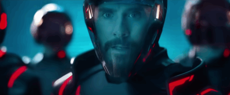 The CG-enhanced face of Jared Leto is the face of the ultimate soldier in Tron: Ares (2025), Walt Disney Pictures