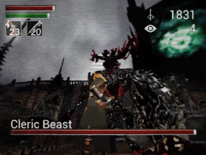 The Cleric Beast towers over the player in Bloodborne PSX (2022), LWMedia