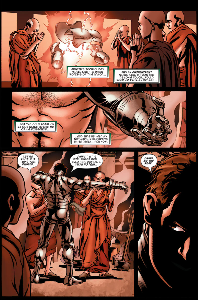 Victor Von Doom is left behind as Doctor Doom embraces his new identity in Books of Doom Vol.1 Issue #4 "Books of Doom Four" (2006), Words by Ed Brubaker. Art by Pablo Raimondi, Mark Farmer, and Brian Reber.
