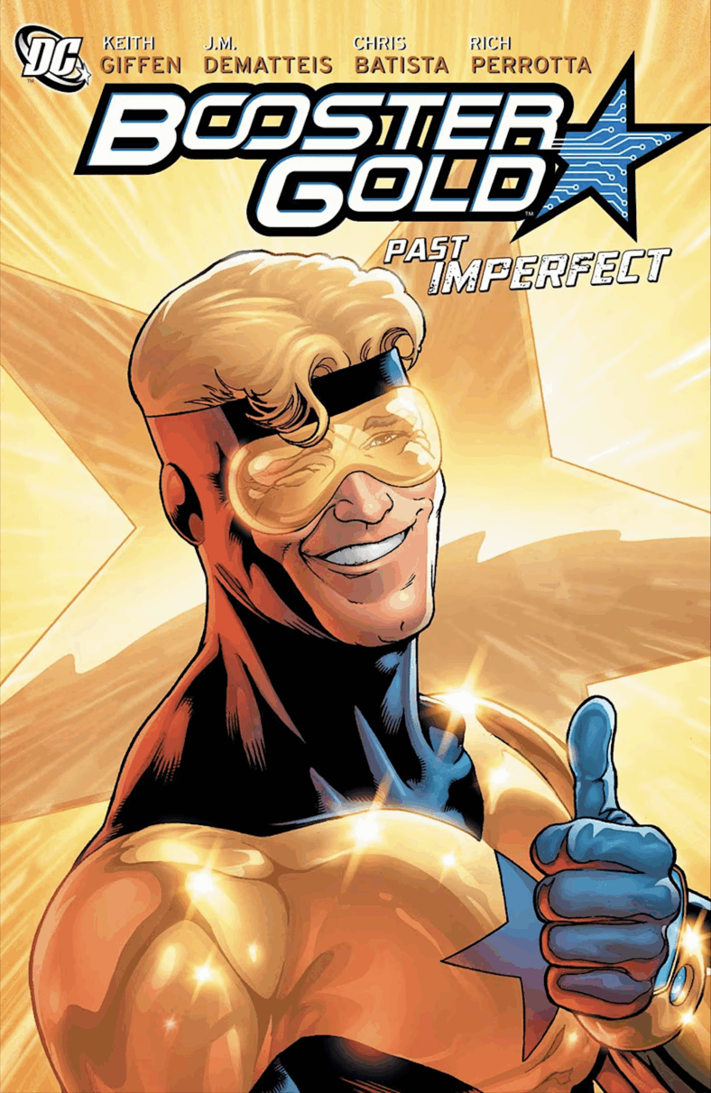 Booster Gold gives a shining thumbs up on Kevin Maguire's cover to Booster Gold Vol.2 Issue #32 "Tense Future!" (2010), DC Comics