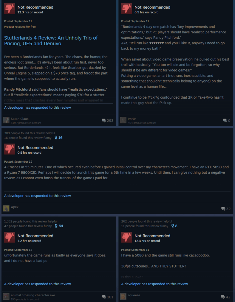 Gearbox CEO Randy Pitchford insults players frustrated with 'Borderlands 4's performance issues.