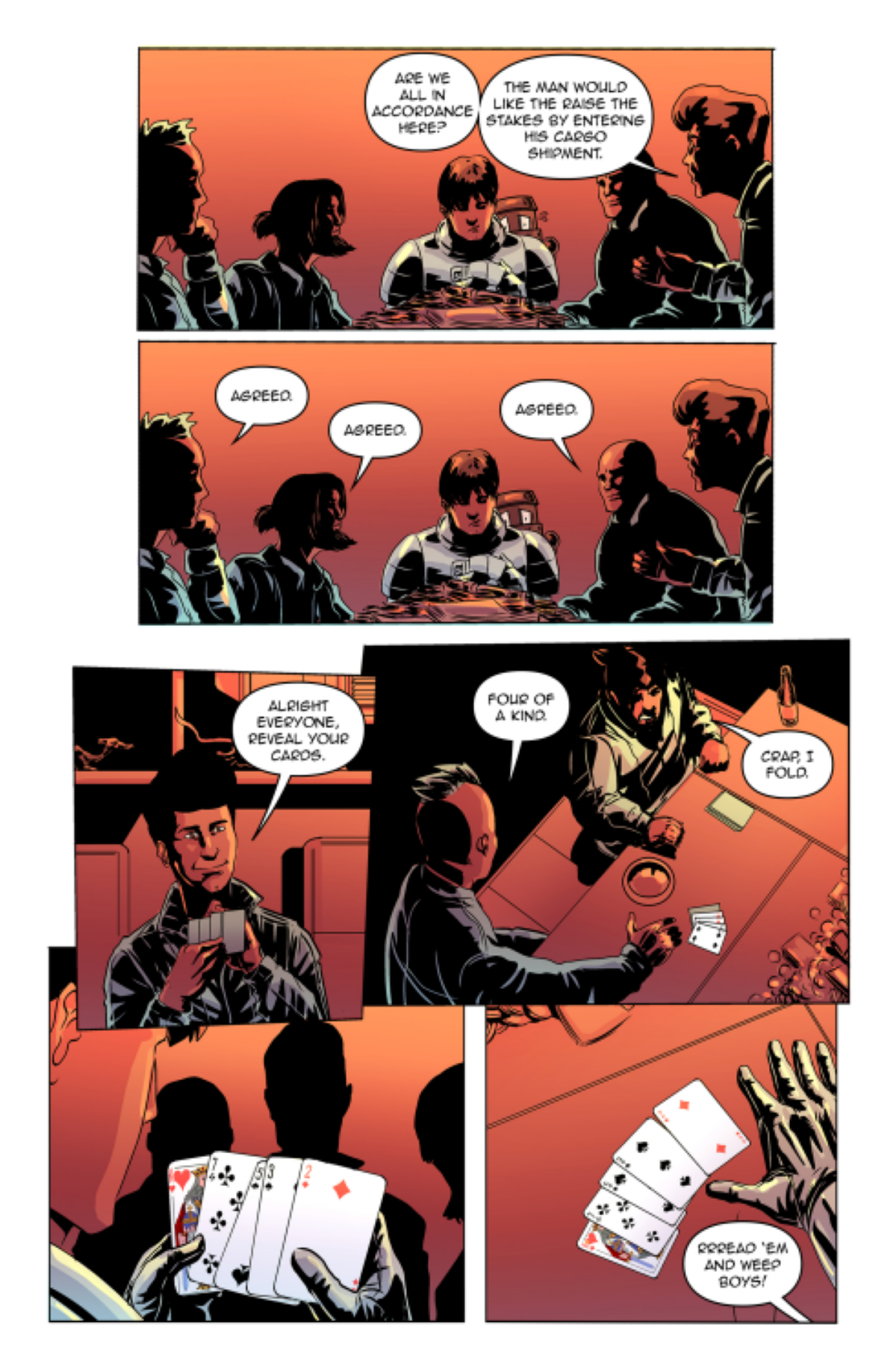 Caspian bets the farm on a very bad hand in Caspian Porter Issue #1 Volume 1 (2025). Words by Drew Lenhart. Art by Juan Fleites. Homebrewed Comics.