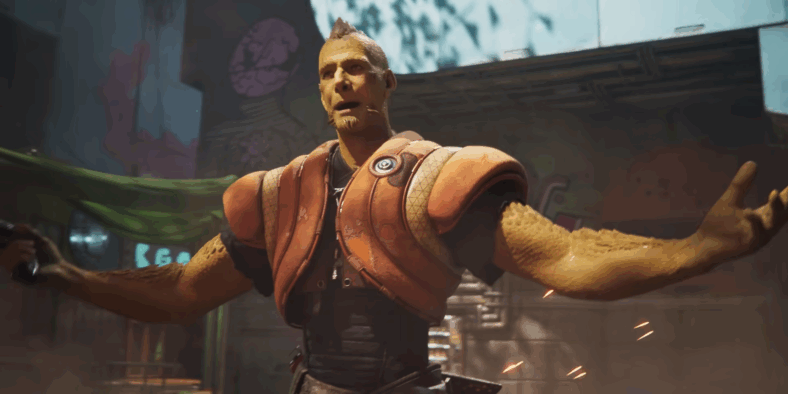 Lennox (Derek Phillips) shocked Haymar (Lana McKissack) is still mad at him in Concord (2024), Sony Interactive Entertainment