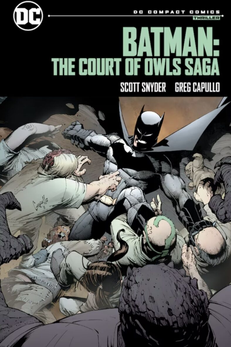 Batman fighting the Court of Owls on Greg Capullo and FCO Plascenscia's cover to Batman: The Court of Owls Saga-DC Compact Edition (2024), DC Comics