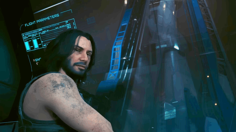 Johnny (Keanu Reeves) preps to launch his first spaceship in Cyberpunk 2077: Ultimate Edition (2025), CD Projekt Red