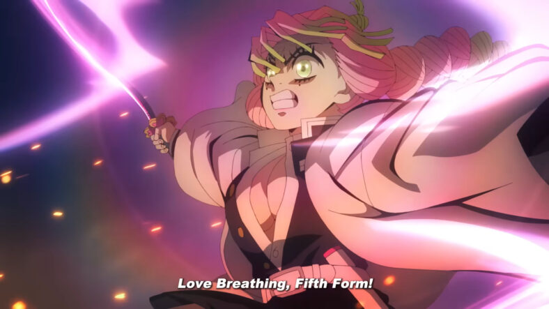 Mitsuri (Kana Hanazawa/Kira Buckland) lets loose her Love Breathing in Demon Slayer: Kimetsu no Yaiba – The Movie: Infinity Castle (2025), ufotable