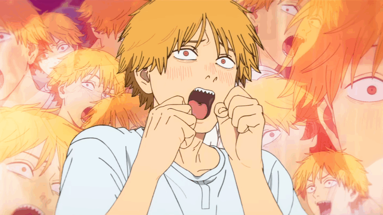 Denji (Kikunosuke Toya) squeals at the sight of Makima (Tomori Kusunoki) in Chainsaw Man - The Movie: Reze Arc (2025), Mappa