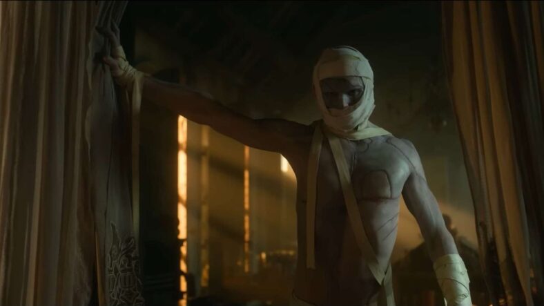 Frankenhole, The newborn creature (Jacob Elordi) strikes a Rocky Horror pose in Frankenstein (2025) Netflix