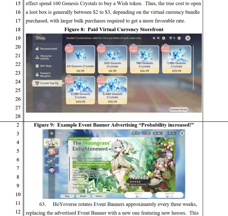 Issues taken with Genshin Impact's virtual currency and limited time Event Banners in Complaint for Permanent Injunction, Civil Penalty Judgement, and Other Relief, (2025), FTC