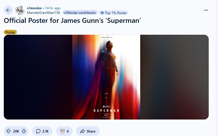 Fan reaction to Superman Motion Video on Reddit