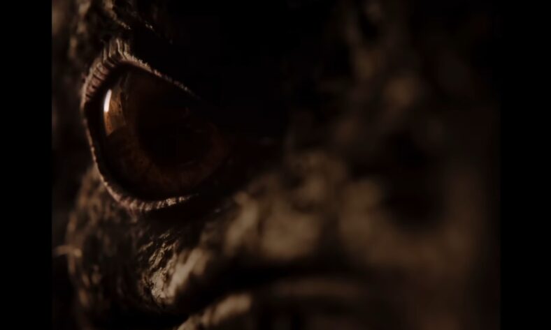 The terrifying eyes of the Crow (David Thewlis) in The Thing with Feathers (2025), Film4
