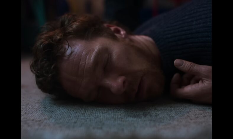The man (Benedict Cumberbatch) is fast asleep in The Thing with Feathers (2025), Film4