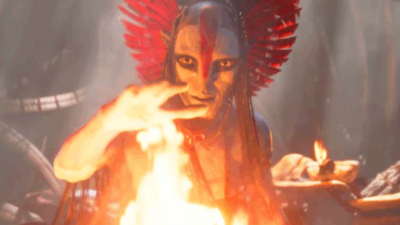 Varang (Oona Chaplin_ performs a pre-combat Mangkwan ritual in Avatar: Fire and Ash (2025), 20th Century Studios