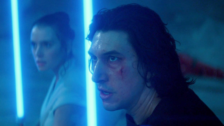 Kylo Ren (Adam Driver) stands with Rey (Daisy Ridley) against Emperor Palpatine (Ian McDiarmid) in Star Wars: Episode IX - The Rise of Skywalker (2019), Disney/Lucasfilm