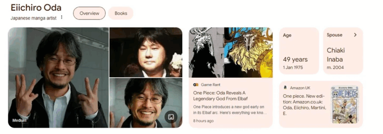 As of December 5th, 2025, the Google search overview for 'One Piece' creator Eiichiro Oda continues to return image results for 'The Legend of Zelda' producer Eiji Aonuma