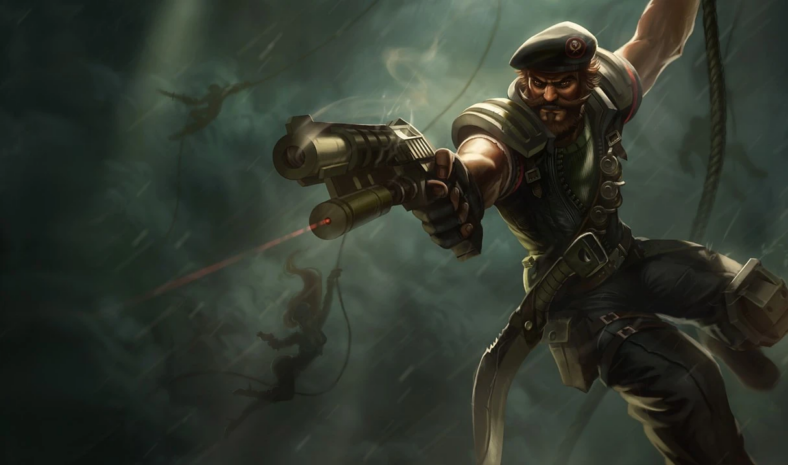 Gangplank (Dennis Collins Johnson) drops in for a sneak attack in League of Legends (2009), Riot Games