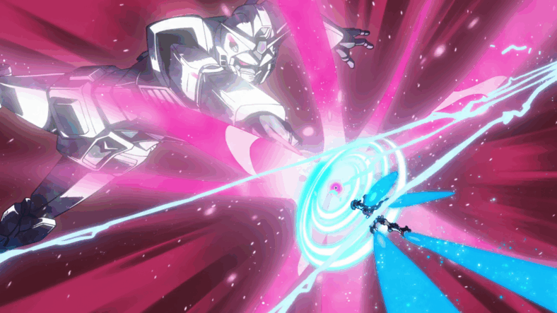 Machu (Tomoyo Kurosawa) and Shuji (Shimba Tsuchiya) endure a battle of old vs. new in Mobile Suit Gundam GQuuuuuuX Episode 12 "This Is Why I..." (2025), Studio Khara