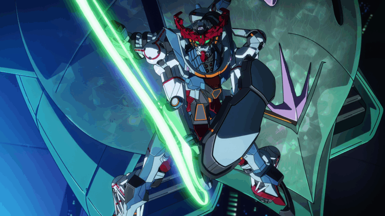 Machu (Tomoyo Kurosawa) draws her beam saber against Shuji (Shimba Tsuchiya) in Mobile Suit Gundam GQuuuuuuX Episode 12 "This Is Why I..." (2025), Studio Khara