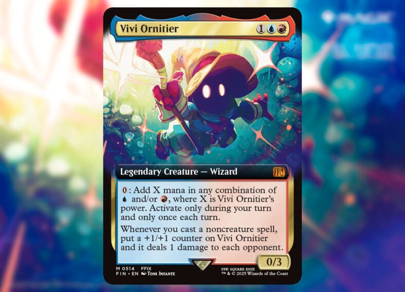 A certain Black Mage arrives to wreck the meta via Vivi Ornitier (Card #514), Magic: The Gathering - Final Fantasy (2025), Wizards of the Coast. Art by Toni Infante.