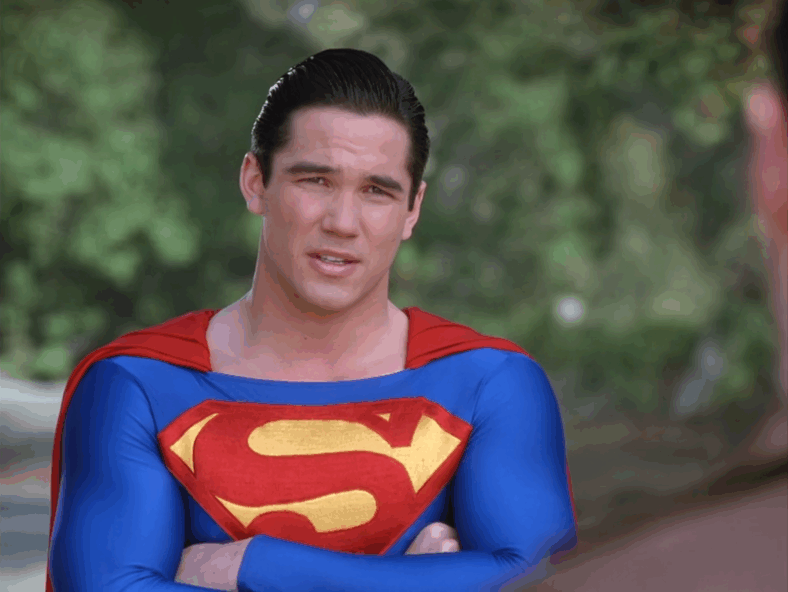Superman (Dean Cain) is about to return some stolen property in Lois & Clark: The New Adventures of Superman Season 2 Episode 16 "Lucky Leon" (1995), Warner Bros. Television