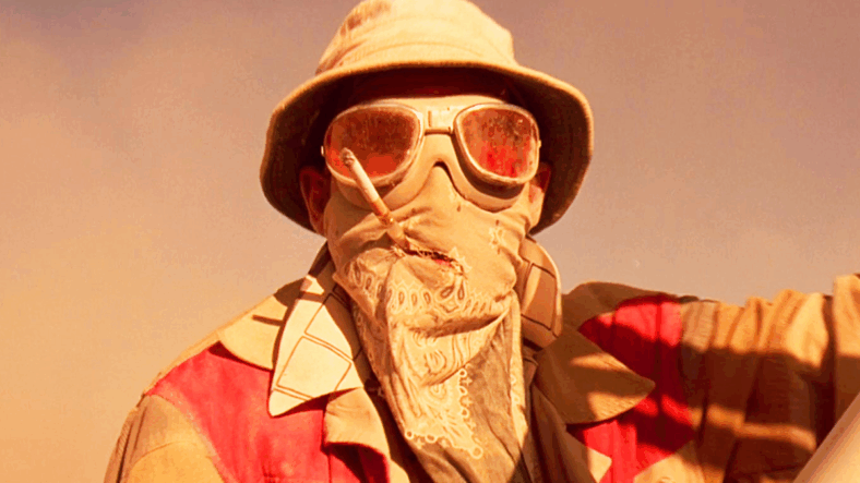 Raoul Duke (Johnny Depp) arrives at the Mint 400 in Fear and Loathing in Las Vegas (1998), Universal Pictures