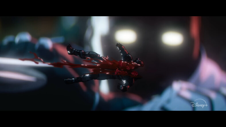 Blade (Todd Williams) makes quick work of a zombified Hank Pym (N/A) in Marvel Zombies (2025), Marvel Entertainment / Disney Plus