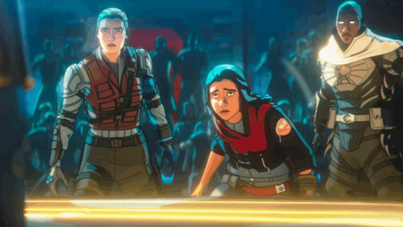 White Widow (Florence Pugh), Ms. Marvel (Iman Vellani), and Blade (Todd Williams) prepare to find an undead Namor (N/A) in Marvel Zombies (2025), Marvel Entertainment / Disney Plus