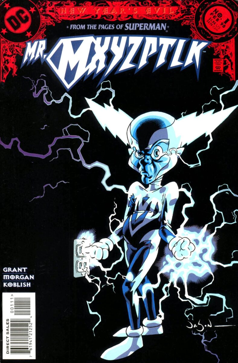 Mr. Mxyzptlk powers up on Jason Pearson's cover to New Year's Evil: Mr. Mxyzptlk  Vol.1 Issue #1 "Invader from the 10th Dimension!" (1998), DC Comics