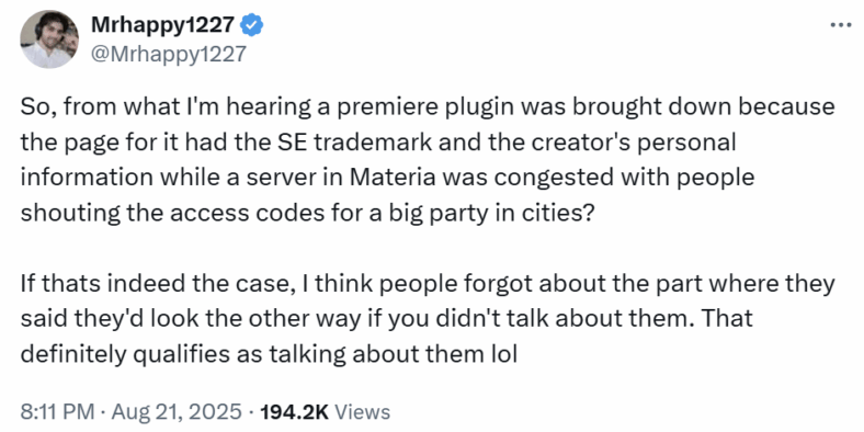 Mrhappy1227 summarizes what he's heard of Mare Synchronos being shut down.