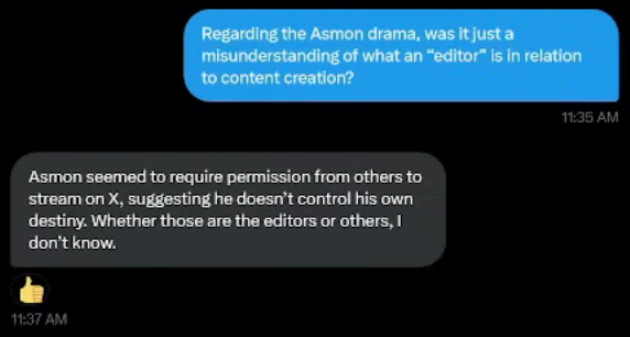 Direct messages exchanged between Elon Musk (Grey) and YouTuber NikoWrex (Blue) regarding the former's recent Path of Exile 2 controversy