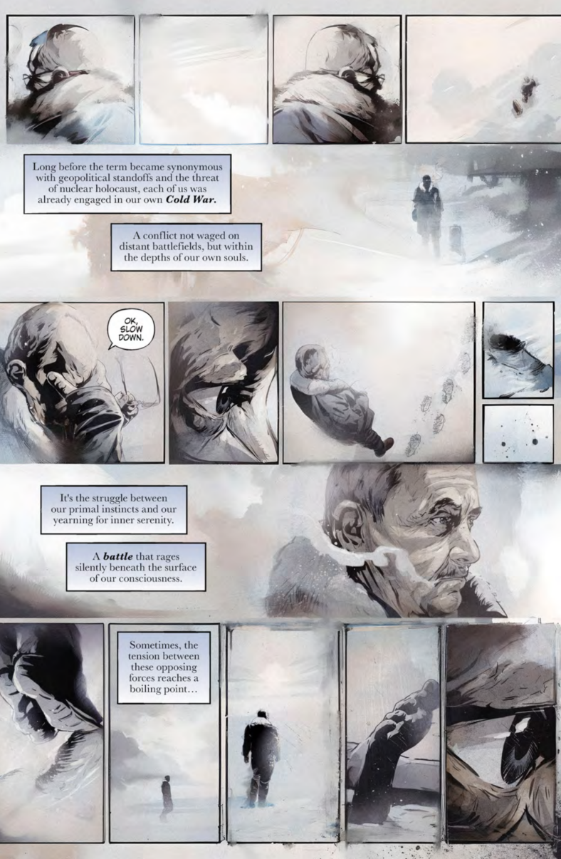 Agent Collins has an introspective moment in No Man's Land issue #1 (2025). Art and words by Szymon Kudrański. Image Comics.