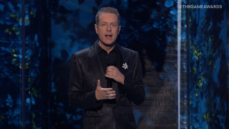 Geoff Keighly introduces Tencent Buisness Development Director Amir Satvat as a champion of the unemployed at The Game Awards 2024