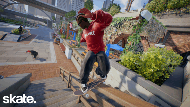 The player grinds down a handrail in Skate (2025), Electronic Arts