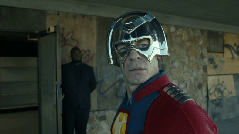 Peacemaker (John Cena) is taken aback by White Rabbit's (Brey Noelle) rejection from the Justice Gang in Peacemaker Season 2 Episode 1 "The Ties That Grind" (2025), DC Studios