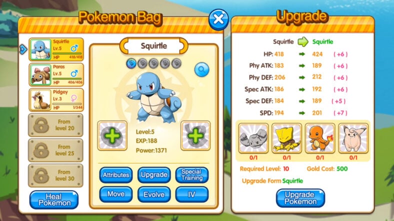 The stats screen for a player's Pokémon in Pocket Monster: Remake (2015), Guangzhou Maichi Network Technology, Khorgos Fangchi Network Technology