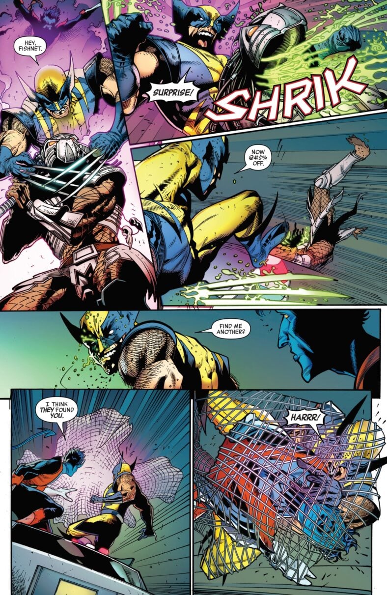 Wolverine and Nightcrawler take down a Yaujta before having the netted-tables turn on them in Predator Kills the Marvel Universe Vol. 1 #4 
