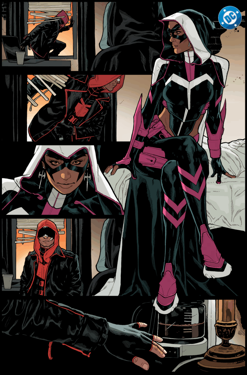 Jason Todd receives a surprise visit from The Huntress in Red Hood Vol. 2 #1 (2025), DC. Words by Gretchen Felker-Martin, art by Jeff Spokes.