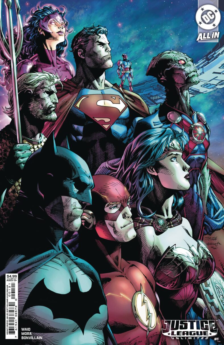 DC's Bravest and Boldest look towards a new future on Jim Lee, Scott Williams, and Alex Sinclair's variant cover to Justice League Unlimited Vol. 1 #1 (2025), DC