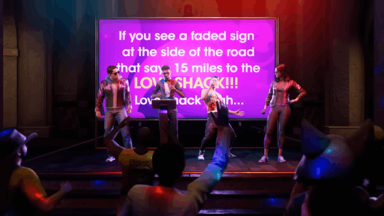 The Saints sing Love Shack in karaoke in Saints Row (2022), Deep Silver Volition