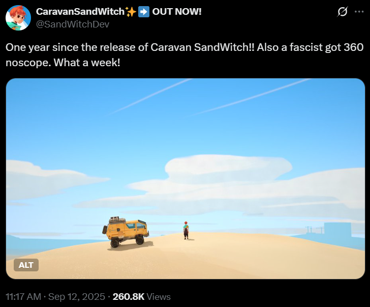 The developer of Caravan SandWitch mocks the death of Charlie Kirk via X