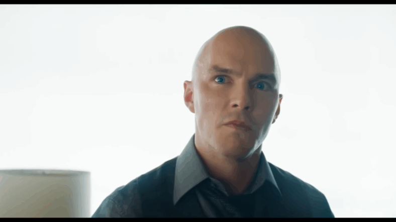 Lex Luthor (Nicholas Hoult) helplessly listens, sort of, to Superman's (David Corenswet) speech in Superman (2025), DC Studios