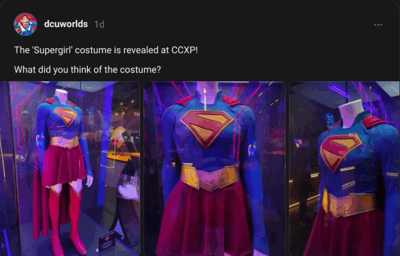 Supergirl film costume reveal at CCXP via @dcuworlds on Threads