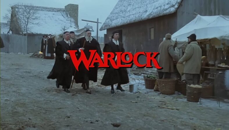 The 17th Century puritans appear to be carrying the title card during the opening credits of Warlock (1989), Trimark/New World Pictures