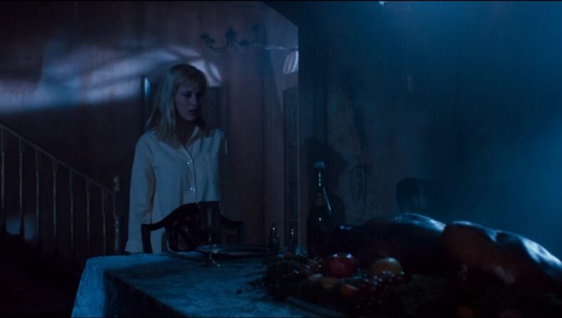 Patricia Arquette's home cooked pork roast is going to waste in A Nightmare on Elm Street 3: Dream Warriors (1987), New Line Cinema 